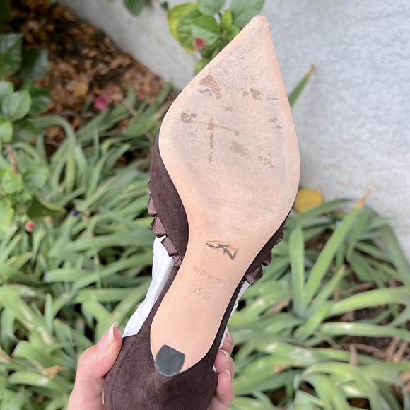 Alexandra Neel VTG Victorian Brown Ruffle Lace Up Adorned Kitten Heels Pump 5.5 - Picture 10 of 12